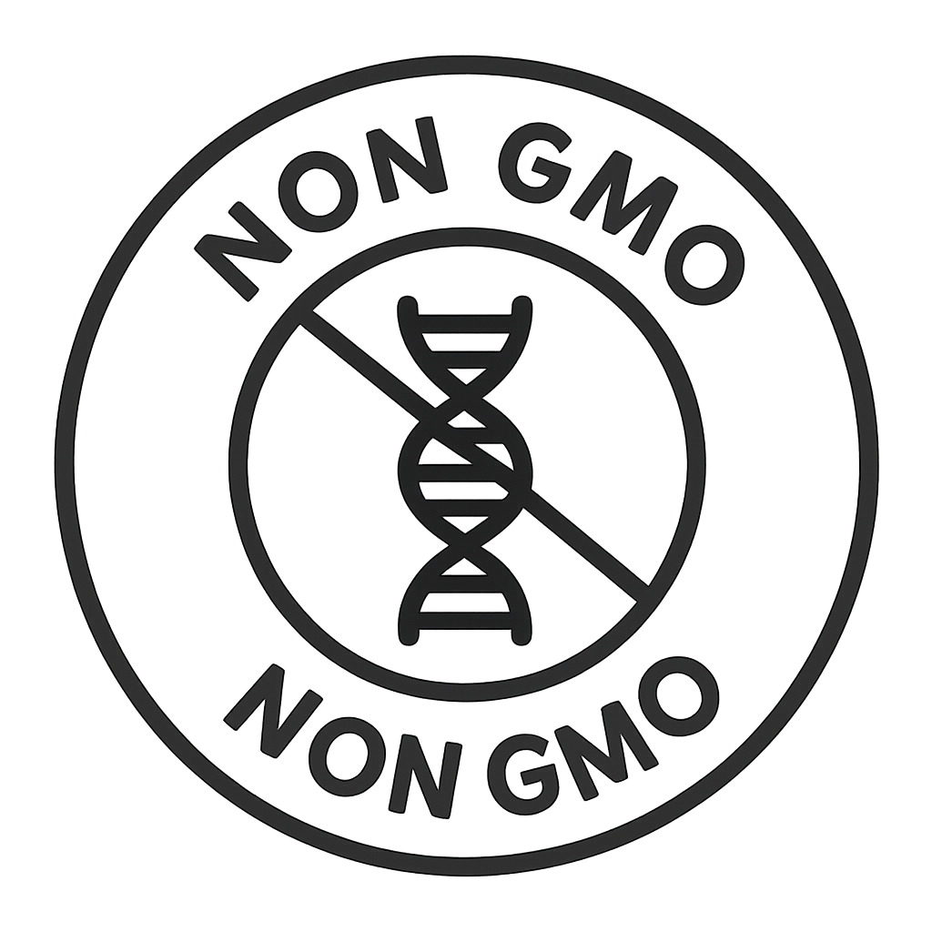 Icono circular que indica que el producto no contiene organismos modificados genéticamente.