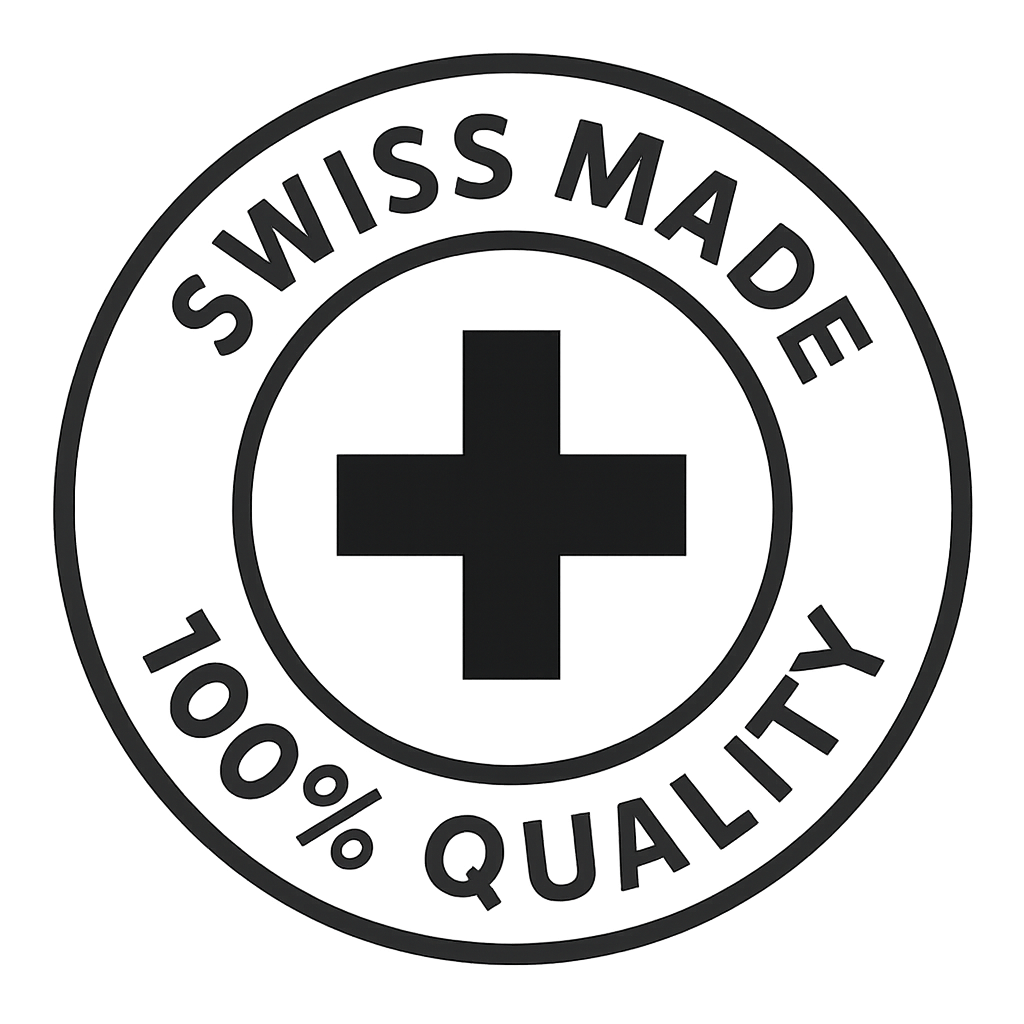 Icono circular de certificación Swiss Made 100% Quality